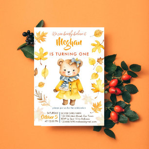 Bearly believe it girl teddy fall birthday party invitation