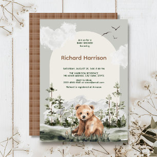 Bearly cute watercolor forest bear baby shower invitation