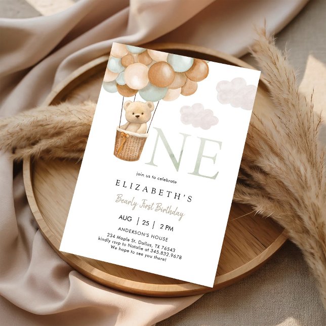 Bearly First Teddy Bear 1st Birthday Invitation (Creator Uploaded)