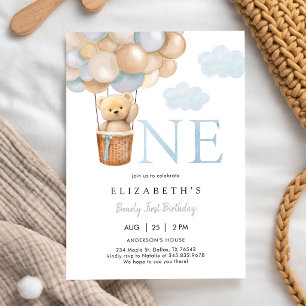 Bearly First Teddy Bear 1st Birthday Invitation