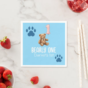 Bearly One   Brown Teddy Bear First Birthday Napkin