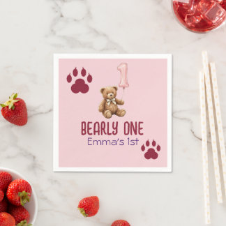 Bearly One | Brown Teddy Bear First Birthday Napkin