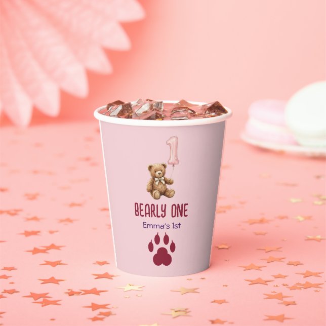 Bearly One | Brown Teddy Bear First Birthday Paper Cups (Insitu)