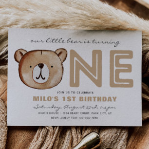 Bearly One Invitation   Bear Birthday Invitation