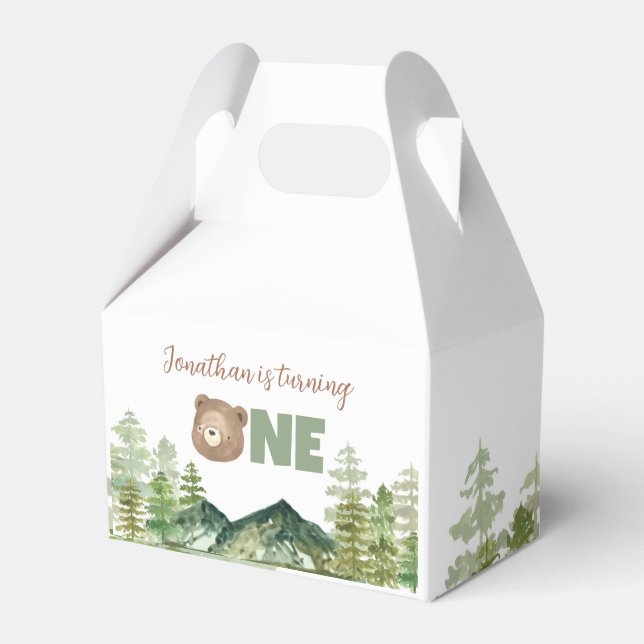 Bearly Turning One First Birthday Woodland Theme Favour Box (Front Side)