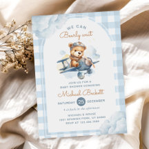 Bearly Wait Aeroplane Teddy Bear Boy Baby Shower