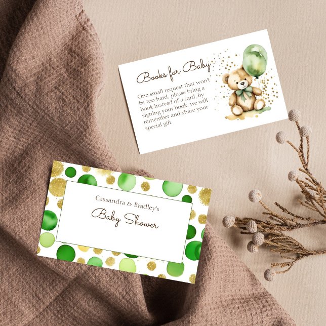 Bearly wait baby shower books for baby enclosure card (Bearly wait teddy bear baby shower books for baby enclosure card cute teddy bear sage green balloons)