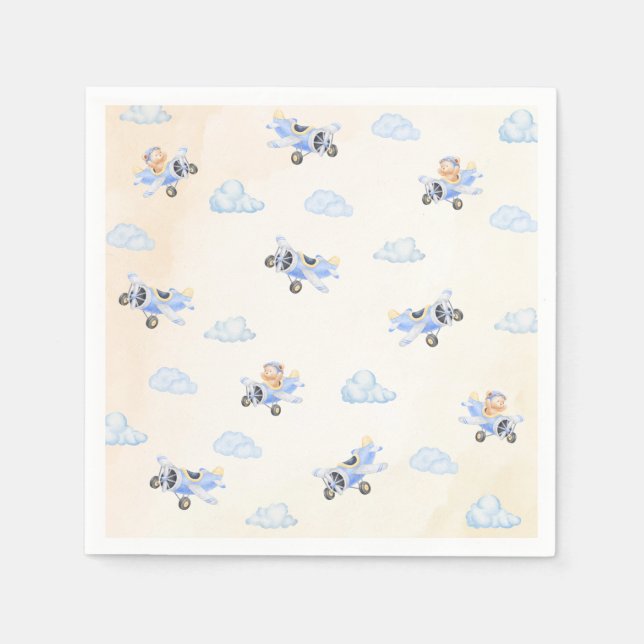 Bearly Wait Baby Shower Flying Bear & Cloud  Napkin (Front)