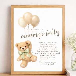 Bearly Wait Baby Shower How Big Is Mummy's Belly Poster