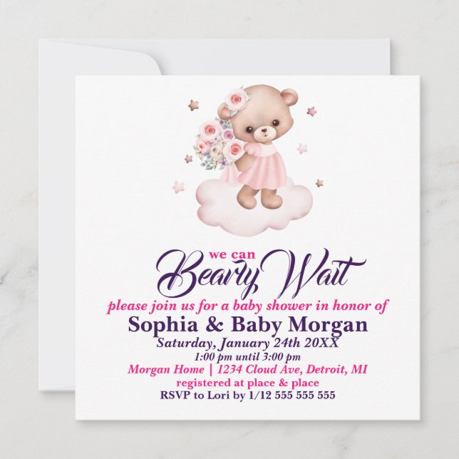 Bearly Wait, Baby Shower  Invitation (Front)