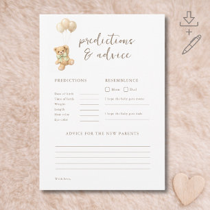  Bearly Wait Baby Shower Predictions & Advice Card