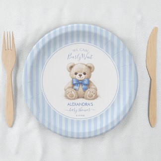 Bearly Wait Baby Shower Teddy Bear & Blue Stripes  Paper Plate