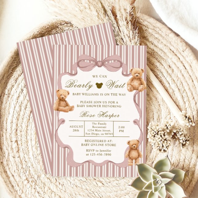 Bearly Wait Baby Shower Teddy Bear Classic Cute Invitation (Creator Uploaded)