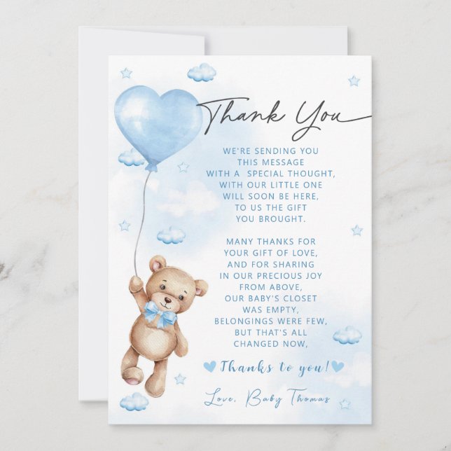 Bearly Wait Baby Shower  Thank You Card (Front)