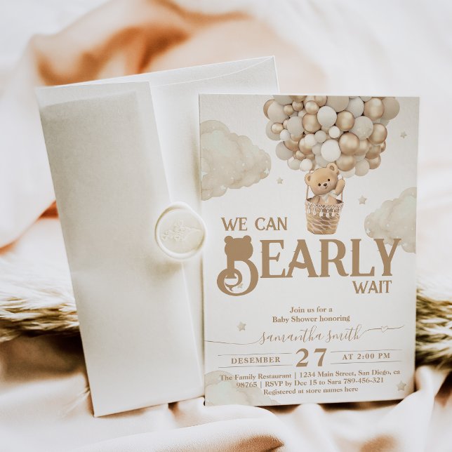 Bearly Wait Balloon Gender Neutral Baby Shower Invitation (Creator Uploaded)
