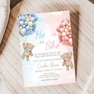 Bearly Wait Bear Balloon Gender Reveal  Invitation