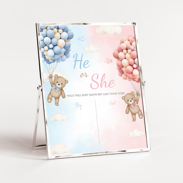 Bearly Wait Bear Balloon Gender Reveal Sign (Bear Balloon He or She Gender Reveal Voting Sign)