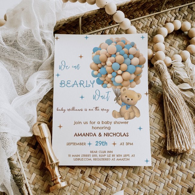 Bearly Wait Bear Blue Boy Shower Invitation (Creator Uploaded)