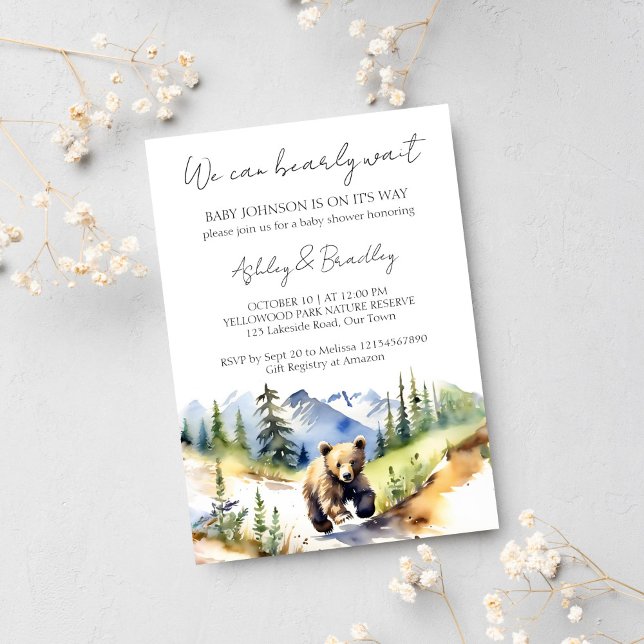 Bearly wait bear cub adventure awaits baby shower invitation (Bearly wait adventure awaits baby shower template invitation instant download cute bear cub forest)