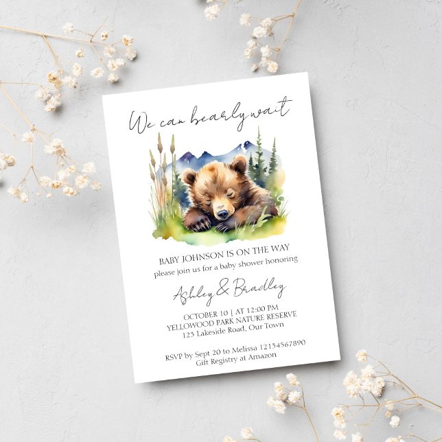 Bearly wait bear cub adventure awaits baby shower invitation (Bearly wait adventure awaits baby shower template invitation instant download cute sleeping bear cub)