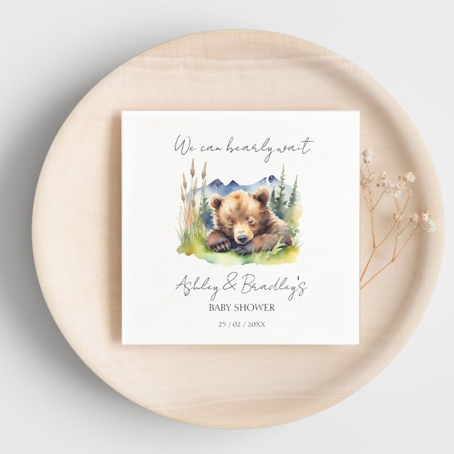 Bearly wait bear cub adventure awaits baby shower napkin (Bearly wait bear cub adventure awaits baby shower napkins personalized baby shower tableware cute)