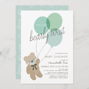 Bearly Wait Bear Mint Green Baby Shower Invitation