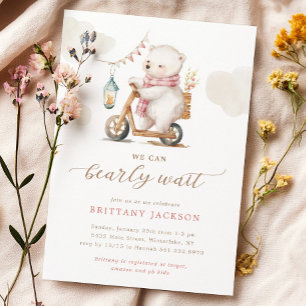 Bearly Wait Bear Scooter Girl Baby Shower Invitation
