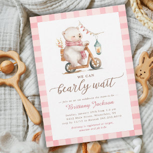 Bearly Wait Bear Scooter Girl Baby Shower Invitation