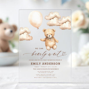 Bearly Wait Beige Gender Neutral Baby Shower Acrylic Invitations