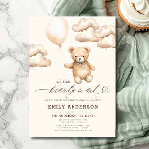 Bearly Wait Beige Gender Neutral Baby Shower Invitation
