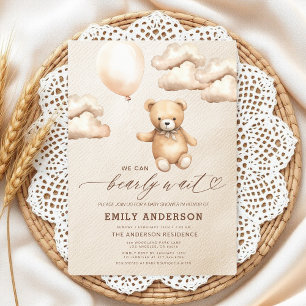 Bearly Wait Beige Gender Neutral Baby Shower Invitation