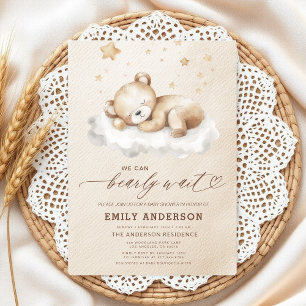 Bearly Wait Beige Gender Neutral Baby Shower Invitation