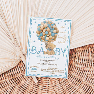 Bearly Wait Blue Bear Balloon baby shower Invitation