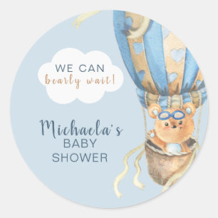 Bearly Wait Blue Boy Baby Shower Classic Round Sticker