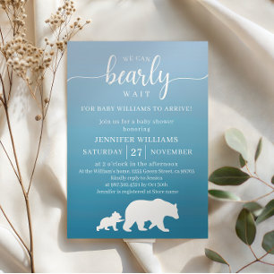 Bearly Wait Blue Gradient Baby Shower Invitation
