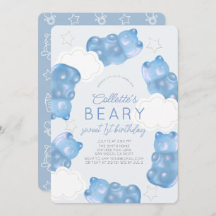 Bearly Wait Blue Gummy Bear Boy 1st Birthday Invitation