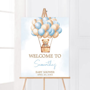 Bearly Wait Blue Hot Air Balloon Baby Welcome Poster
