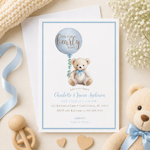 Bearly Wait Blue Teddy Bear Baby Shower Invite