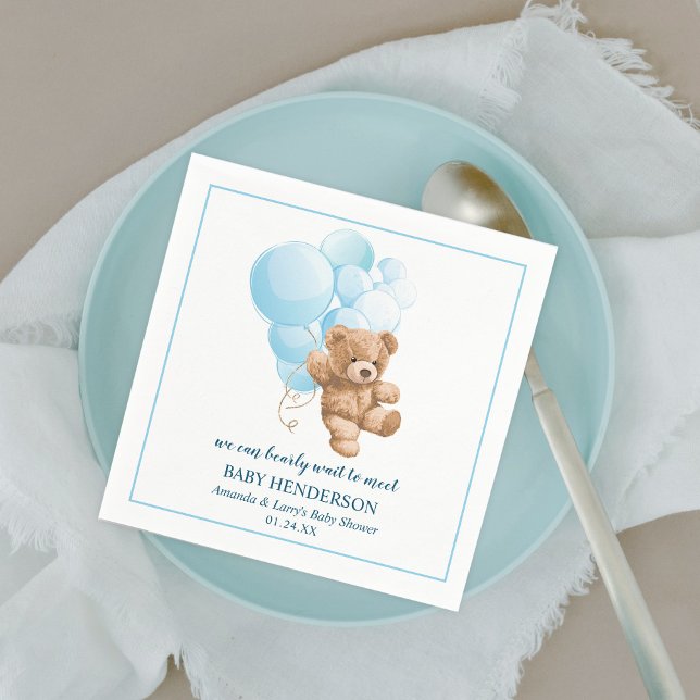 Bearly Wait Blue Teddy Bear Napkins (Creator Uploaded)