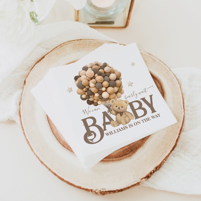 Bearly Wait Boho Balloon Neutral Baby Shower Napkin (Creator Uploaded)