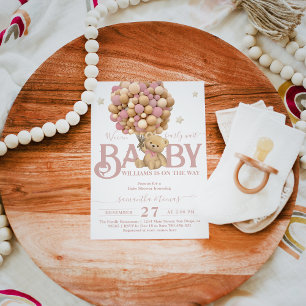 Bearly Wait Boho Pink Balloon Baby Girl Shower Invitation