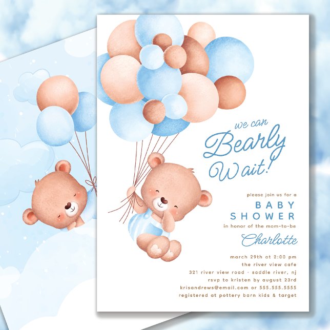 Bearly Wait Boy Baby Shower  Invitation (Creator Uploaded)