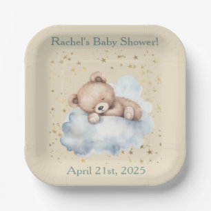 Bearly Wait - Boy Teddy Bear Asleep in Clouds  Paper Plate