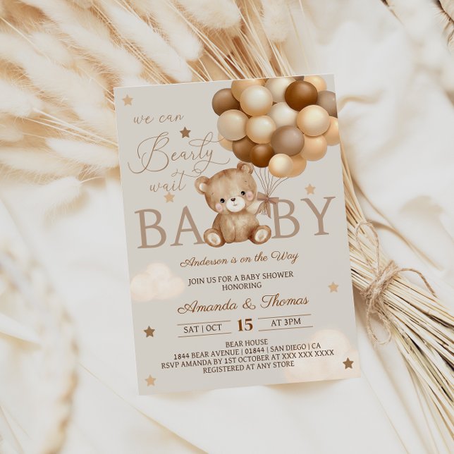 Bearly Wait Brown Baby Shower  Invitation (Creator Uploaded)