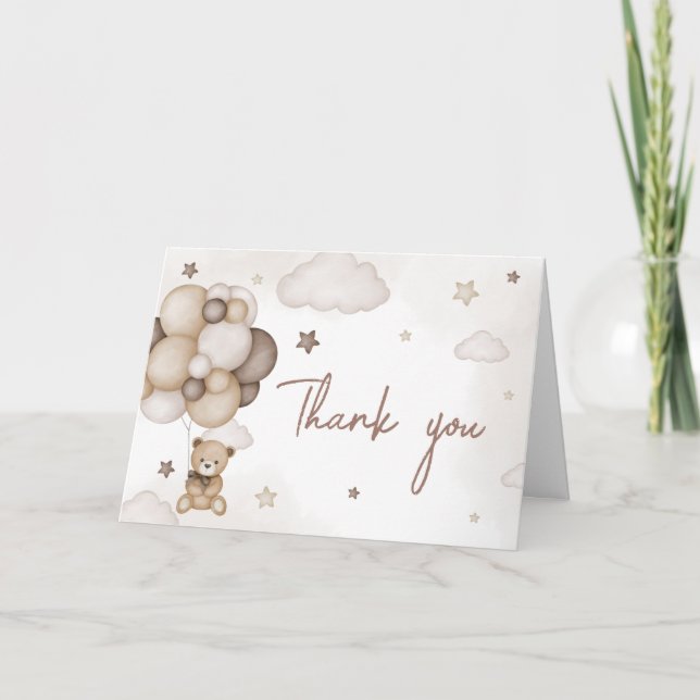 Bearly Wait Brown Balloon Baby Shower Thank You Card (Front)