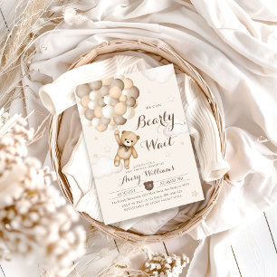 Bearly Wait Brown Bear Balloon Baby Shower Invitation