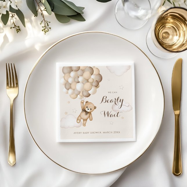 Bearly Wait Brown Bear Balloon Baby Shower  Napkin (Creator Uploaded)