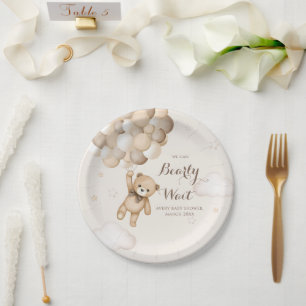 Bearly Wait Brown Bear Balloon Baby Shower Paper Plate
