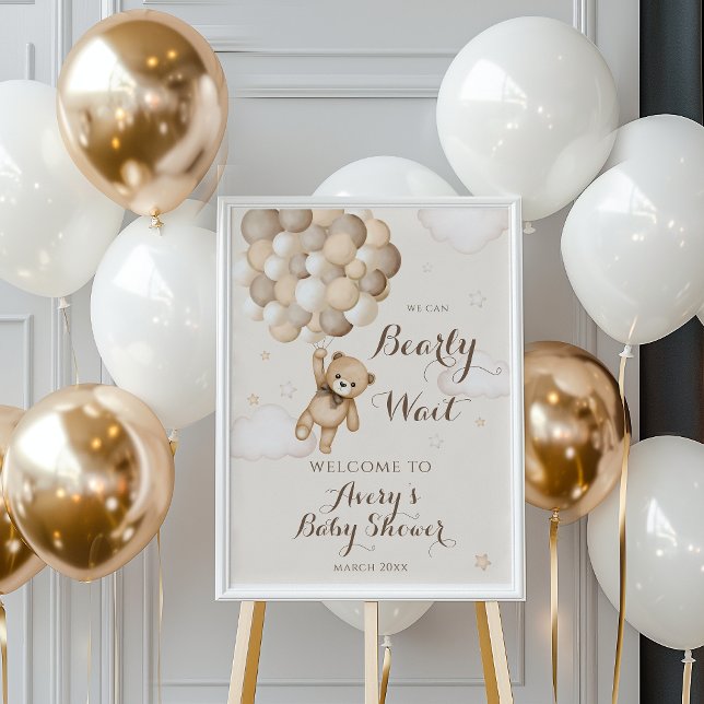 Bearly Wait Brown Bear Balloon Baby Shower  Poster (Creator Uploaded)