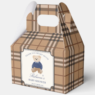 Bearly wait brown plaid baby shower favours custom favour box